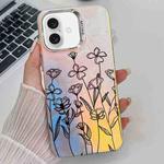 For iPhone 16 Plus Electroplating Laser Flower Texture TPU Phone Case(Drawn Flowers AH3)