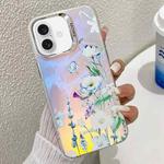 For iPhone 16 Plus Electroplating Laser Flower Texture TPU Phone Case(Blue Flower AH8)