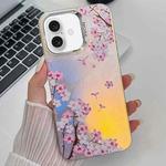 For iPhone 16 Electroplating Laser Flower Texture TPU Phone Case(Peach Blossom AH4)