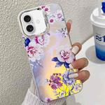 For iPhone 16 Electroplating Laser Flower Texture TPU Phone Case(Peony AH11)