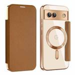 For Google Pixel 8a MagSafe Magnetic RFID Anti-theft Leather Phone Case(Brown)