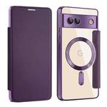 For Google Pixel 7a MagSafe Magnetic RFID Anti-theft Leather Phone Case(Purple)