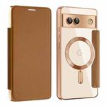 For Google Pixel 7a MagSafe Magnetic RFID Anti-theft Leather Phone Case(Brown)