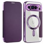 For Google Pixel 9 Pro Shield MagSafe RFID Anti-theft Leather Phone Case(Purple)