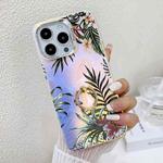 For iPhone 15 Pro Max Electroplating Laser Flower Ring Holder TPU Phone Case(Leaves AH12)