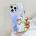 For iPhone 15 Pro Max Electroplating Laser Flower Ring Holder TPU Phone Case(Blue Flower AH8)