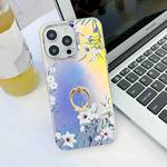 For iPhone 15 Pro Max Electroplating Laser Flower Ring Holder TPU Phone Case(Morning Glory AH16)