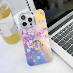 For iPhone 15 Pro Electroplating Laser Flower Ring Holder TPU Phone Case(Pink Flower AH13)