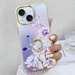 For iPhone 15 Electroplating Laser Flower Ring Holder TPU Phone Case(Zinnia AH9)