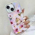 For iPhone 15 Electroplating Laser Flower Ring Holder TPU Phone Case(Cosmos Flower AH7)