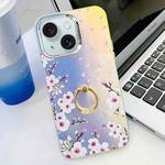 For iPhone 15 Electroplating Laser Flower Ring Holder TPU Phone Case(Plum Blossom AH18)