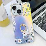 For iPhone 15 Electroplating Laser Flower Ring Holder TPU Phone Case(Morning Glory AH16)