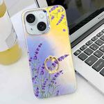 For iPhone 15 Electroplating Laser Flower Ring Holder TPU Phone Case(Lavender AH14)