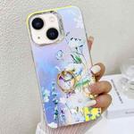 For iPhone 14 Electroplating Laser Flower Ring Holder TPU Phone Case(Blue Flower AH8)