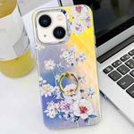 For iPhone 14 Electroplating Laser Flower Ring Holder TPU Phone Case(Rose AH15)