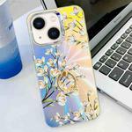 For iPhone 14 Electroplating Laser Flower Ring Holder TPU Phone Case(Pear Blossom AH17)