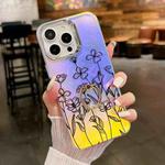 For iPhone 14 Pro Electroplating Laser Flower Ring Holder TPU Phone Case(Drawn Flowers AH3)