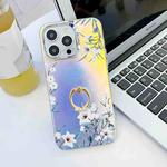 For iPhone 14 Pro Max Electroplating Laser Flower Ring Holder TPU Phone Case(Morning Glory AH16)