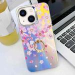 For iPhone 13 Electroplating Laser Flower Ring Holder TPU Phone Case(Pink Flower AH13)