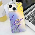 For iPhone 13 Electroplating Laser Flower Ring Holder TPU Phone Case(Lavender AH14)