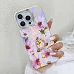 For iPhone 16 Pro Max Electroplating Laser Flower Ring Holder TPU Phone Case(Cosmos Flower AH7)