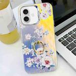 For iPhone 16 Plus Electroplating Laser Flower Ring Holder TPU Phone Case(Rose AH15)