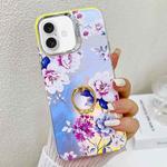 For iPhone 16 Electroplating Laser Flower Ring Holder TPU Phone Case(Peony AH11)