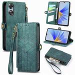 For OPPO A60 4G Geometric Zipper Wallet Side Buckle Leather Phone Case(Green)