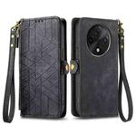 For OPPO A3 Pro Geometric Zipper Wallet Side Buckle Leather Phone Case(Black)