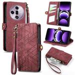 For OPPO Find X7 Geometric Zipper Wallet Side Buckle Leather Phone Case(Red)