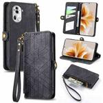 For OPPO Reno11 5G Global Geometric Zipper Wallet Side Buckle Leather Phone Case(Black)