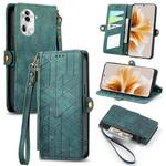 For OPPO Reno11 5G Global Geometric Zipper Wallet Side Buckle Leather Phone Case(Green)