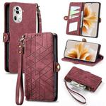 For OPPO Reno11 5G Global Geometric Zipper Wallet Side Buckle Leather Phone Case(Red)