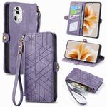 For  OPPO Reno11 Pro Global Geometric Zipper Wallet Side Buckle Leather Phone Case(Purple)