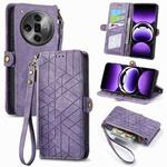 For OPPO Find X7 Ultra Geometric Zipper Wallet Side Buckle Leather Phone Case(Purple)