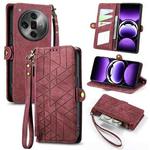 For OPPO Find X7 Ultra Geometric Zipper Wallet Side Buckle Leather Phone Case(Red)