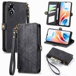 For OPPO A2X 5G Geometric Zipper Wallet Side Buckle Leather Phone Case(Black)