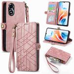 For OPPO A2X 5G Geometric Zipper Wallet Side Buckle Leather Phone Case(Pink)