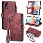 For OPPO A2X 5G Geometric Zipper Wallet Side Buckle Leather Phone Case(Red)