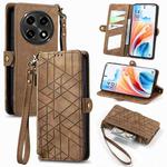 For OPPO A2 Pro 5G Geometric Zipper Wallet Side Buckle Leather Phone Case(Brown)
