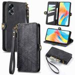 For OPPO A58 4G Geometric Zipper Wallet Side Buckle Leather Phone Case(Black)