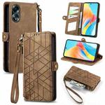 For OPPO A58 4G Geometric Zipper Wallet Side Buckle Leather Phone Case(Brown)