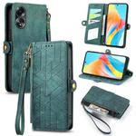 For OPPO A58 4G Geometric Zipper Wallet Side Buckle Leather Phone Case(Green)