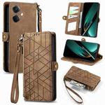 For OPPO K11 5G Geometric Zipper Wallet Side Buckle Leather Phone Case(Brown)