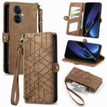 For OPPO K11X 5G Geometric Zipper Wallet Side Buckle Leather Phone Case(Brown)