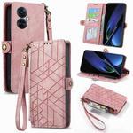 For OPPO K11X 5G Geometric Zipper Wallet Side Buckle Leather Phone Case(Pink)