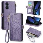 For OPPO K11X 5G Geometric Zipper Wallet Side Buckle Leather Phone Case(Purple)