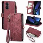 For OPPO K11X 5G Geometric Zipper Wallet Side Buckle Leather Phone Case(Red)