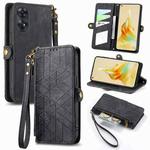 For OPPO Reno8 T 4G Geometric Zipper Wallet Side Buckle Leather Phone Case(Black)