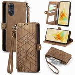 For OPPO Reno8 T 4G Geometric Zipper Wallet Side Buckle Leather Phone Case(Brown)